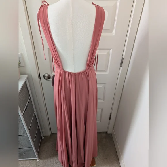 LULUS V Neck Tie Shoulder Plunging Neck Maxi Dress Rusty Rose Color Size XL - Picture 7 of 13